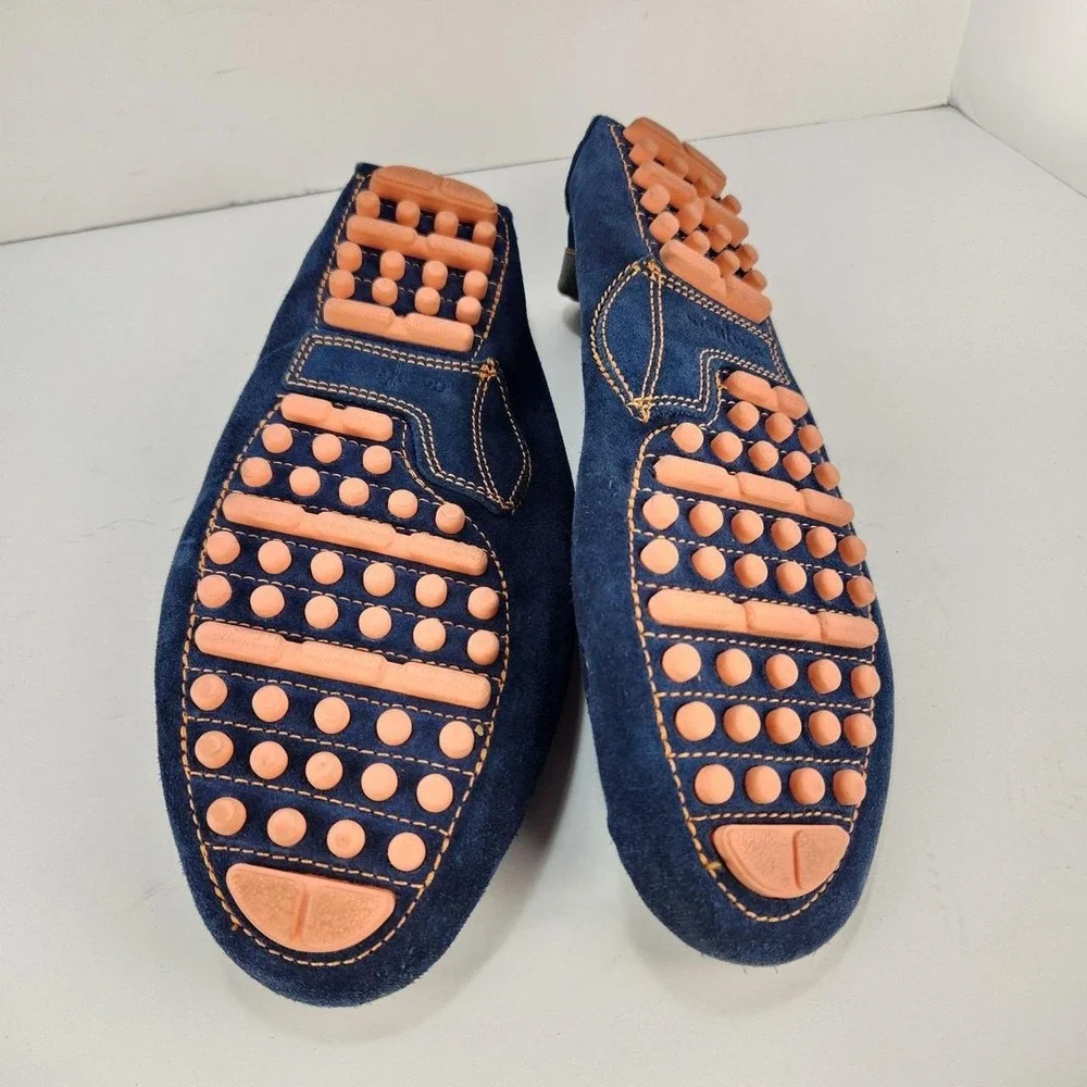 Cole Haan Men's 10M Navy Blue Suede Penny Loafers Moc Toe Contrast Stitch Slip O